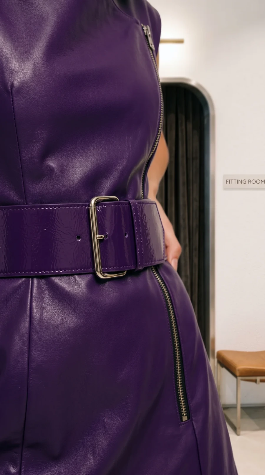 Purple Leather Statement Dress - Image 3