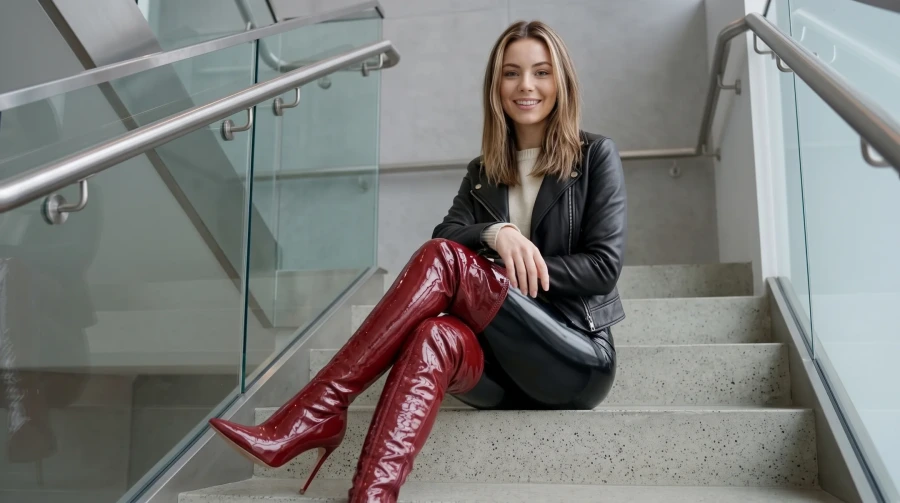 Black Glossy Leggings & Three Statement Boots - Image 5